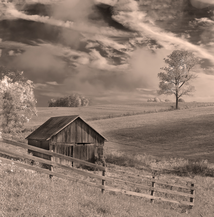 Ohio farmland and barn sepia photography wall art