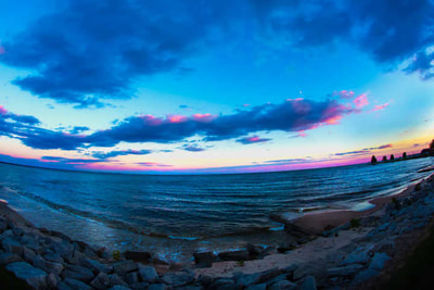 Early morning pink and blue sunrise over Lake Huron Beach Pictures