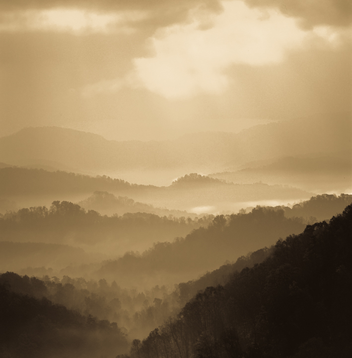 Sepia Great Smoky Mountains and Fog