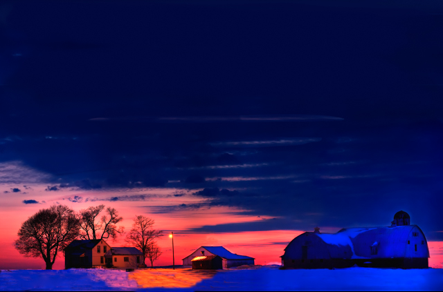 Winter Snow Sunset Delaware, Ohio Farm Photography