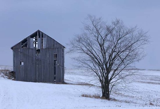 Old Gray Barn in Winter Snow Ohio Photography