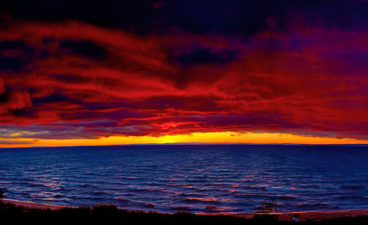 Red Sunset Over Lake Michigan Photography