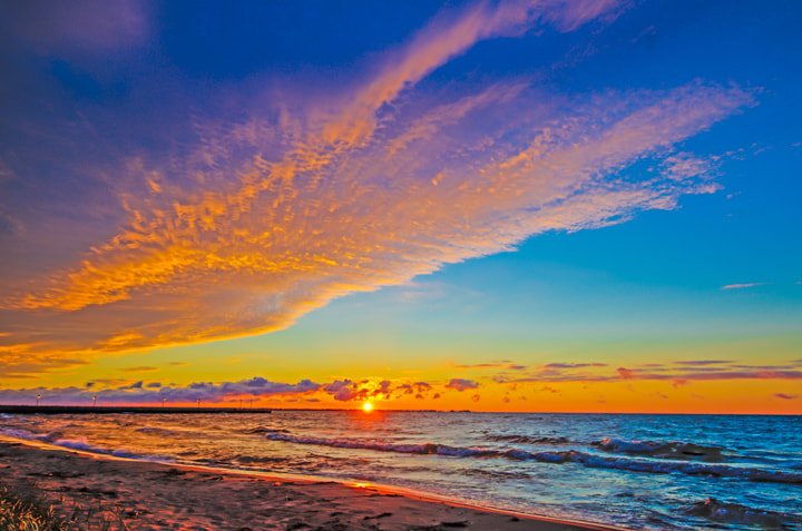 Orange sunset over Lake Huron Michigan Beach Pictures