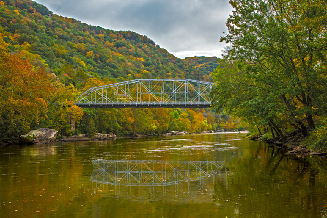 West Virginia Bridge and  Fall Scenery at Sandstone Falls