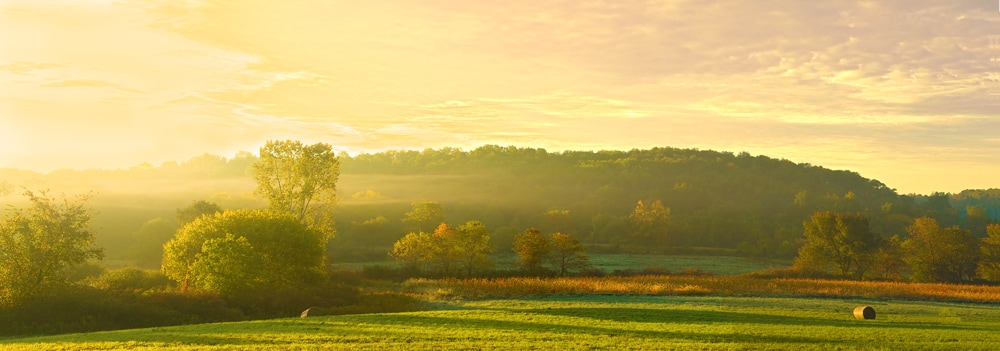 Yellow sunrise over Ohio farmland