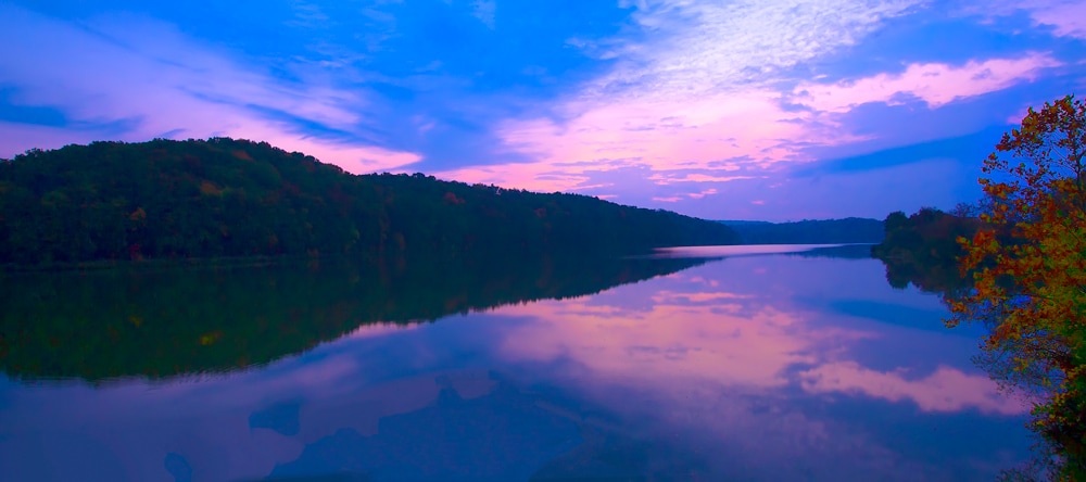 Purple Sunset Over a Lake in the Fall