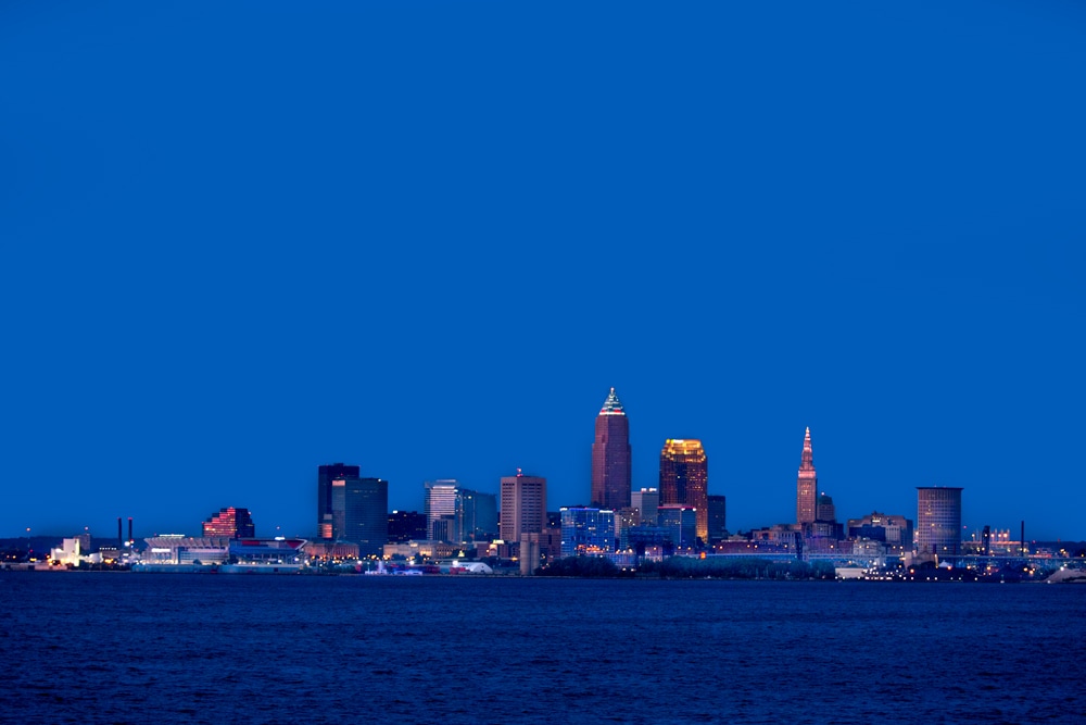 Blue sunset over downtown Cleveland Ohio