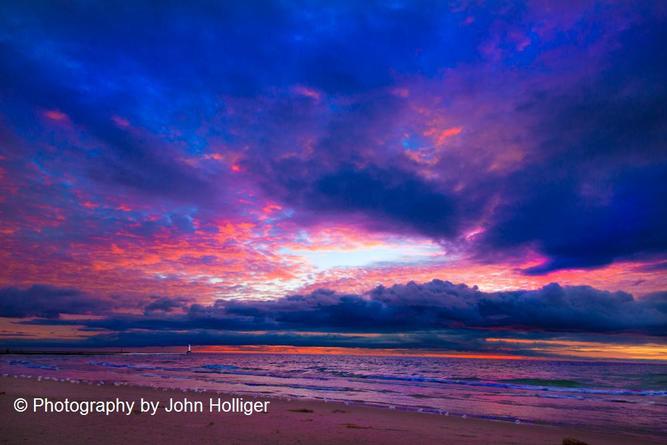 Pink Sunset at Ludington Michigan Beach