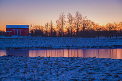 Snowy Ohio Farmland Sunrise